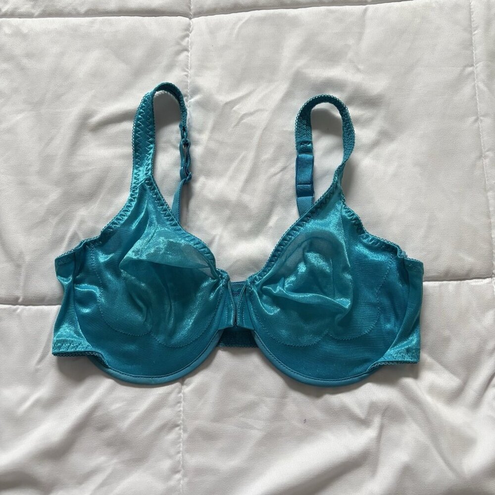 Vintage 80s 90s Y2K Unlined Bra Womens Blue Lace Mesh Nylon Sexy‎ Boudoir